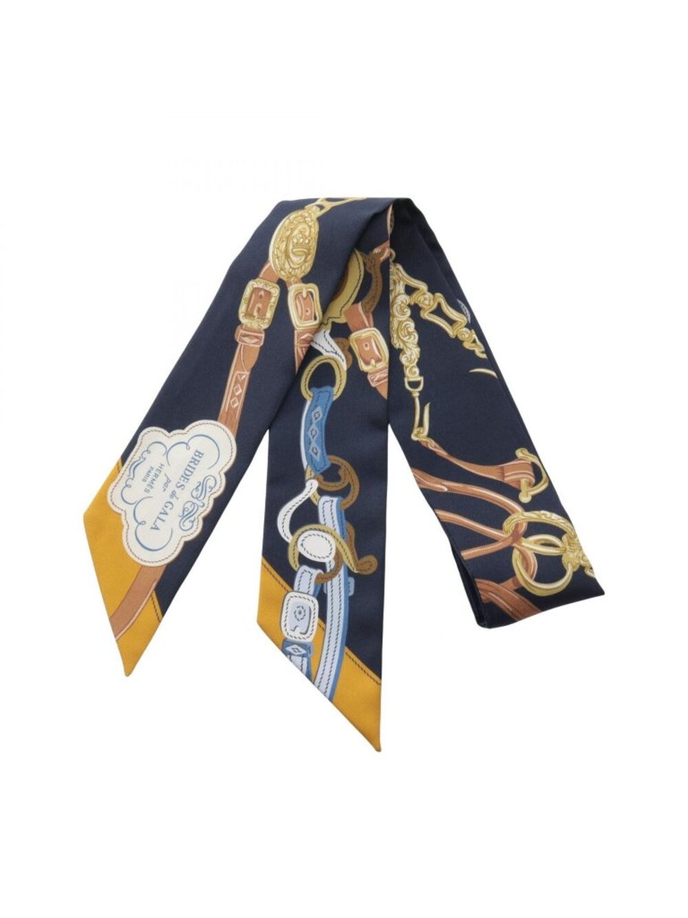 Hermes Scarf Twilly Brides de Gala Applique Pique Ribbon Silk